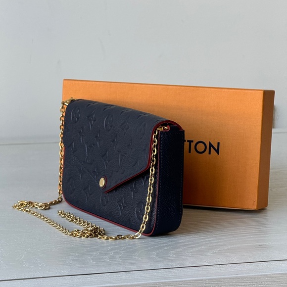 LOUIS VUITTON Felicie Pochette Monogram Empreinte Leather Blue Crossbody Bag - Picture 4 of 11